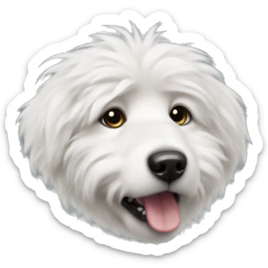 white fluffy dog with one ear up and one ear down, tongue out sticker