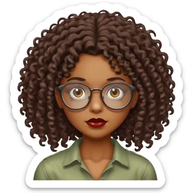 Faz uma zombie feminina parda, muito bonita, cabelo cacheado, óculos de grau e olhos castanhos sticker