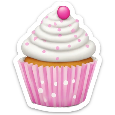 White frosted cupcake with pink polka dot cup liner sticker