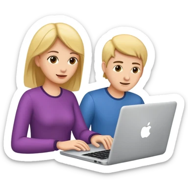 two people, woman and men using laptop sticker