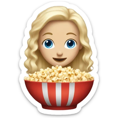 Blonde girl blue eyes eating popcorn sticker
