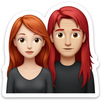 Mujer flaca con cabello largo color rojo color de piel blanca, hombre de color medio moreno con cabello color negro, flaco sticker