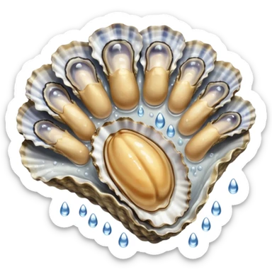 oyster being spread by fingers and splashing water droplets sticker