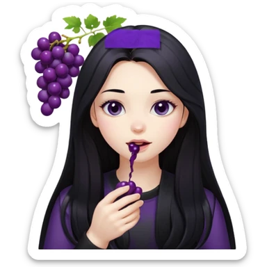girl with long black hair, black clother with eating disorder purple food sticker