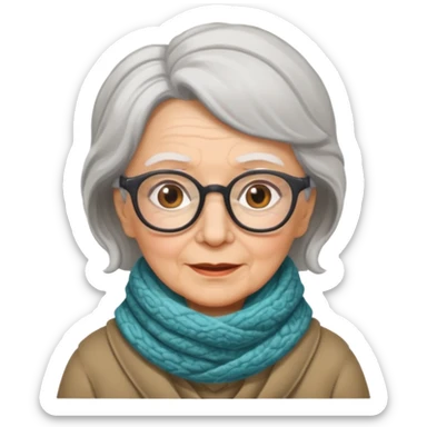 very old lady grandma wearing glasses with a warm scarf emoji sticker