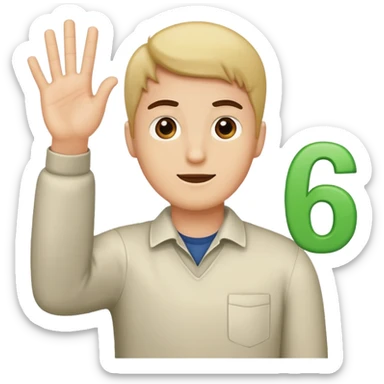 A guy with his hand up and the number 6 and the 7 on the other sticker