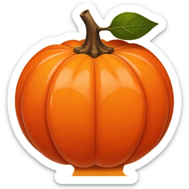 Flat emoji-style persimmon, smooth spherical shape, glossy surface, bright warm orange color, distinct dried brown leafy calyx on top, no side grooves, no ridges, not pumpkin-like, minimal detail, clean vector, iOS emoji style lighting. sticker