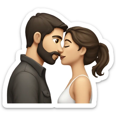 Light brunette girl Kissing boy with dark hair and beard sticker