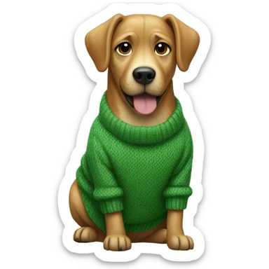 Dog wearing a green sweater sticker
