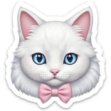 white cat blue eyes light pink bow in ear sticker