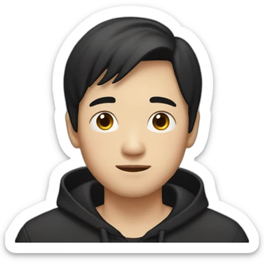 A mature Chinese boy with black hair wearing black hoodie sticker