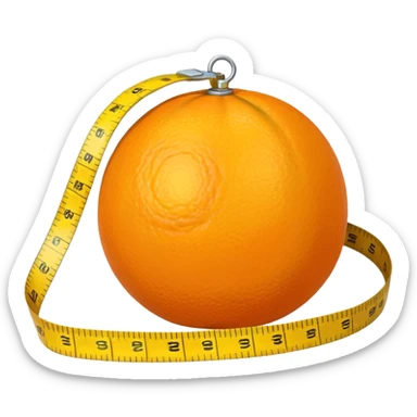 generate an orange with a yellow measuring tape around it sticker