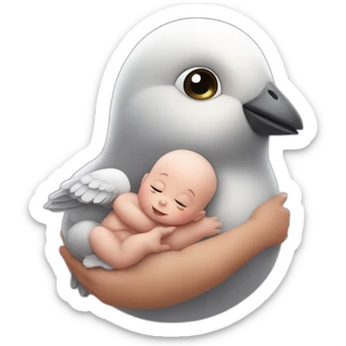 a cute infant hug a pigon sticker