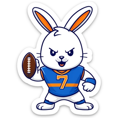 bunny mascot wearing a blue football jersey, flexing sticker