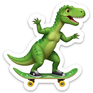 Dinosaur skateboarding at the skate park wearing a t-shirt and doing six seven and dancing sticker