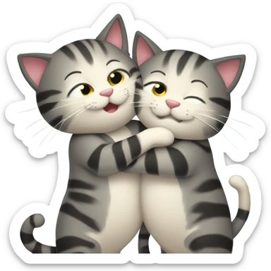 2 happy cats hugging sticker