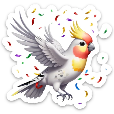 cockatiel bird flying with confetti arount it  sticker