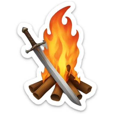 bonfire with a sword in the middle of the flames sticker
