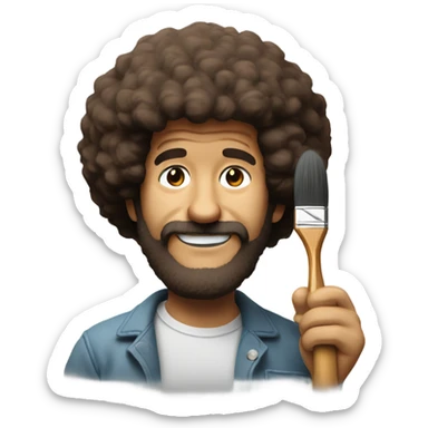 bob ross with a paintbrush sticker