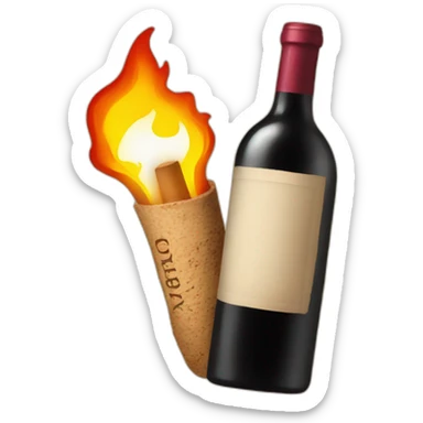 a bottle of wine with a rag as a cork on fire sticker
