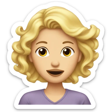 White female with blond wavey hair blowing a kiss sticker