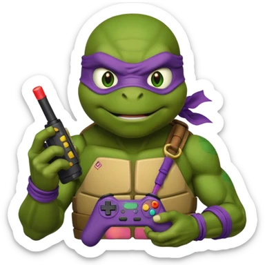 Donatello from Teenage Mutant Ninja Turtles, emoji style, with a joystick and a determined look sticker