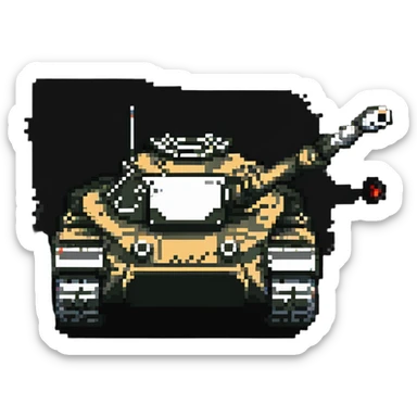 Military tank with cannon in pixel art style sticker