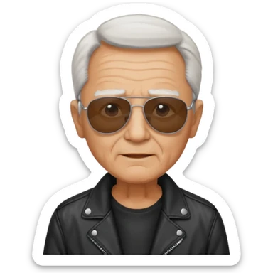 elderly man with sunglasses and jacket sticker
