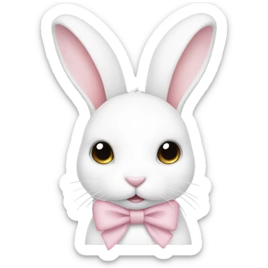A white bunny with a light pink bow sticker