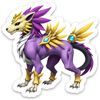 Colorful Skeletal masked armored Solgaleo-Raikou-Pokémon-Digimon-Fakémon-fusion-hybrid-creature, full body sticker