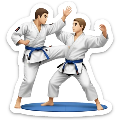Two judo practitioners in traditional gi, one executing a powerful throw while the other is countering with a defensive move. The background features a judo mat and a focused dojo atmosphere. Transparent background highlights the precision and technique of judo. sticker