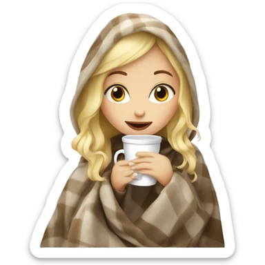 Blonde girl in blanket drinking coffee  sticker