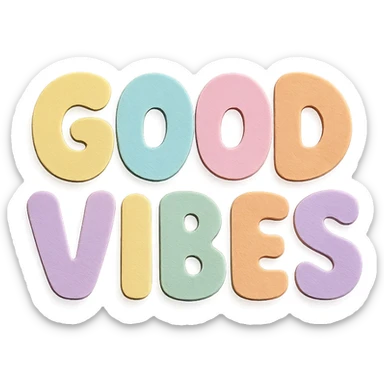 chubby hand-drawn 'Good Vibes' lettering in soft pastel rainbow colors, kawaii style, high resolution, no outline, sticker design sticker