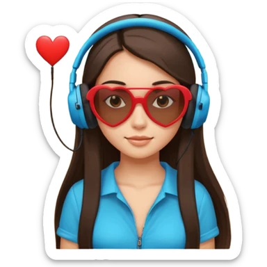 brunette girl long straight hair heart-shaped sunglasses headphones on sand sticker