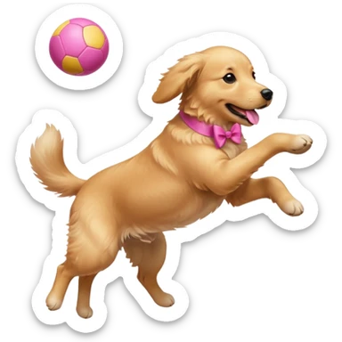 girly dog with a pink bow jumping in the air to catch a ball sticker