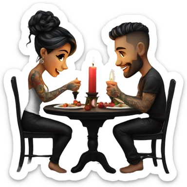 romantic candle light dinner for beautiful tattooed couple sticker
