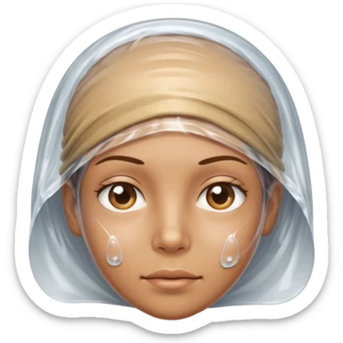 Human head completely wrapped in plastic wrap, air bubbles under surface. sticker