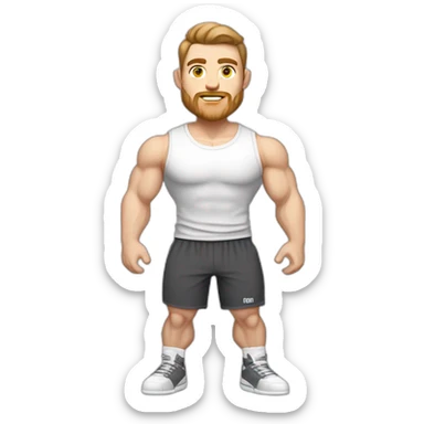 Full height Pale skinned muscular man With Realistic eyes and mouth, light brown hair and stubble In dark gray sleeveless mike, black oversize sports shorts, watch and white sneakers. sticker