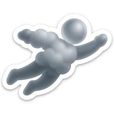 minimalist flying person composed of white fluffy clouds, matte glass style, no background sticker