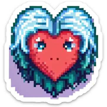 pixel art style heart with emo hair and sad eyes sticker