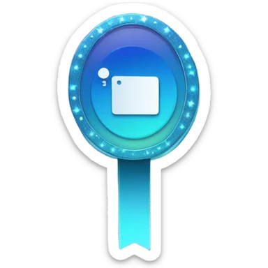 An elegant badge icon shaped like a news banner, with a gradient blue background, subtle sparkles, and a small microphone symbol to represent a fresh start for new members sticker