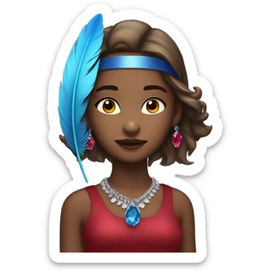 a girl wear ruby gem and a blue featherng sticker