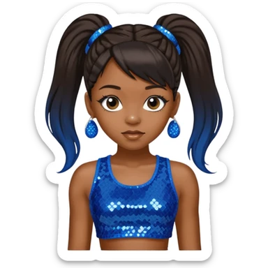 Left Eye from TLC with long dark brown ponytail hair, blue sequin crop top and pants sticker