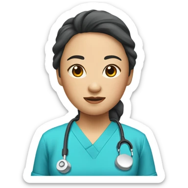 Small Asian woman in blue scrubs  sticker