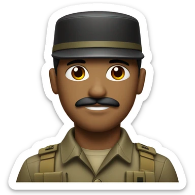 A soldier with a red, white, and black plus sign in the middle and a short mustache sticker