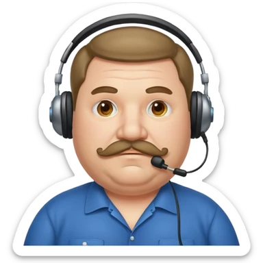 receptionist face very fat mustached guy with headset sticker