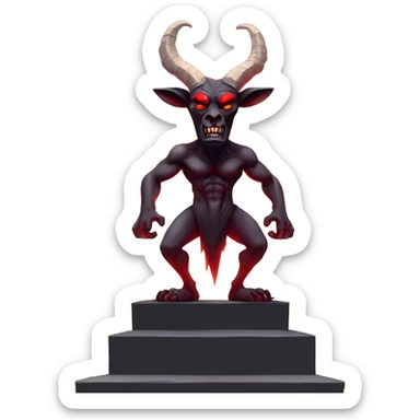 Evil Goatman male Devil sinister with red tipped horns standing with goat hind legs on pyramidal pillar  aura of darkness he is commanding sinister evil power sticker