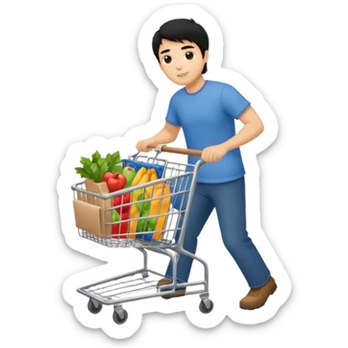 man-with-a-shopping-cart-full-body black hair sticker