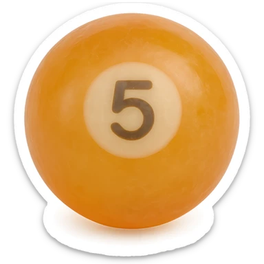 pool billiards 5-ball, retro 90's toy style, very transparent, slightly see-through, orange with white circle and number 5, soft plastic texture, soft reflections, soft and squishy, some cloudiness, not shiny, highly detailed, appealing, no tag, no background sticker