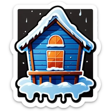Blue wooden hut, in winter sticker